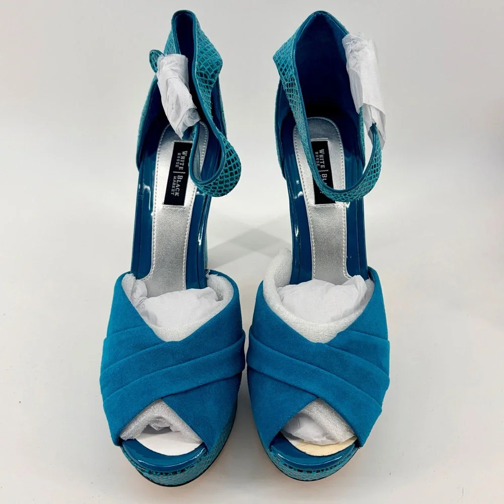 White House Black Market Teal Snake Embossed Platform Heels Size 9.5‎